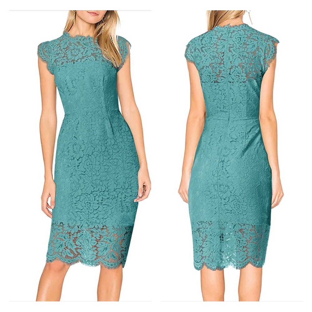 Sleeveless Lace Floral Elegant Cocktail Dress Crew Neck Knee Length for Party